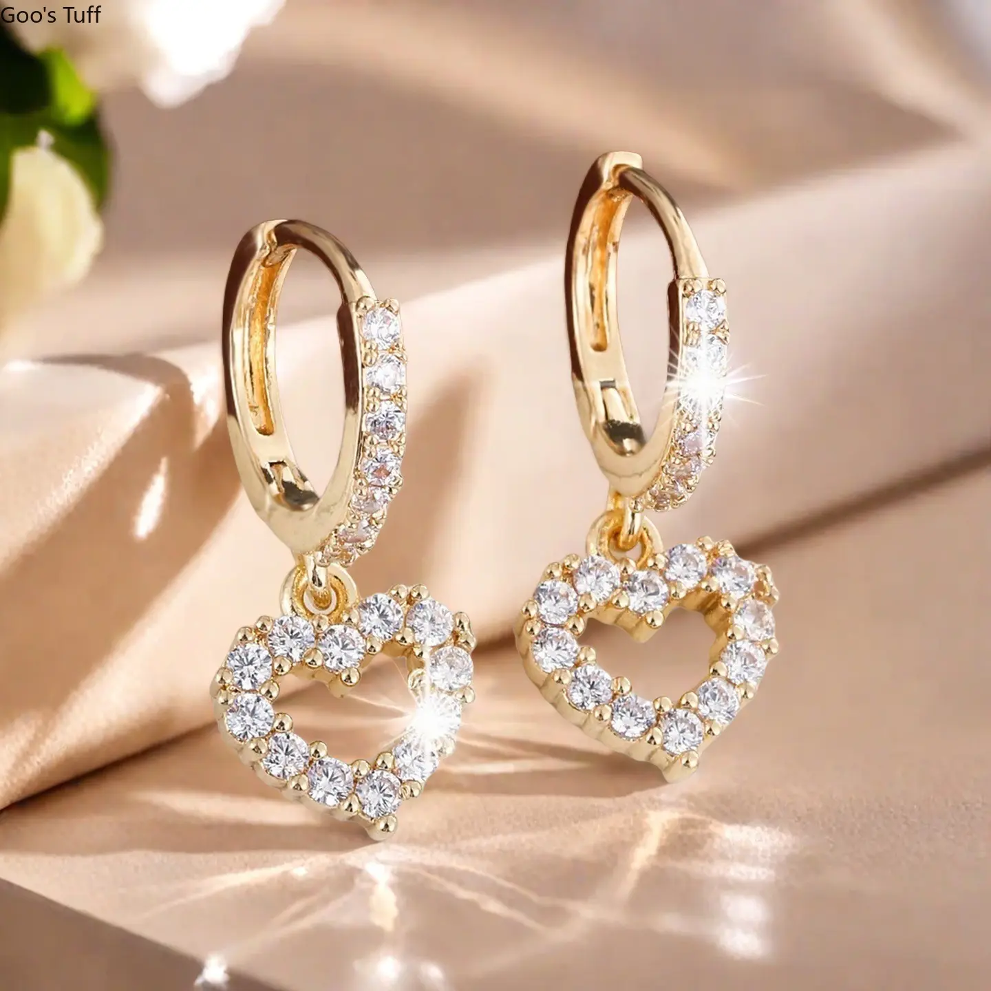 Women's Full Pave Heart Ear Buckles - Trendy Minimal Luxury Costume Jewelry, Elegant Versatile Earrings for Daily Wear, Engagement Use
