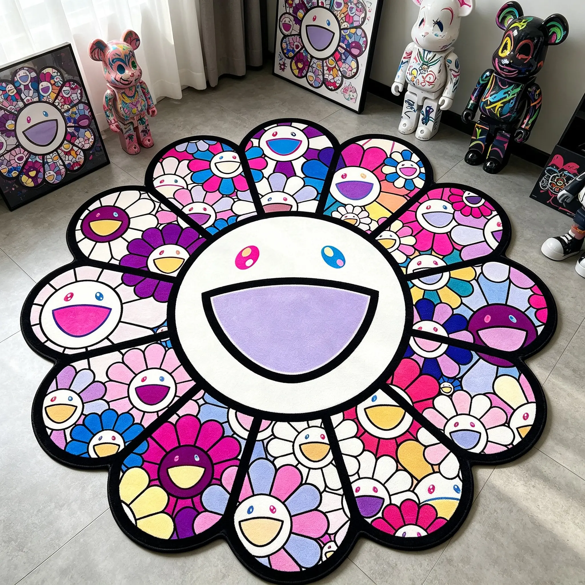 Smile Sunflower Shape Rug, Flower Pattern Rugs, Floral Rugs, Creative Multi-Petal Design, Comfortable Hand Wash Only, Ideal for Living Room, Bedroom, Kitchen, Hallway Decor