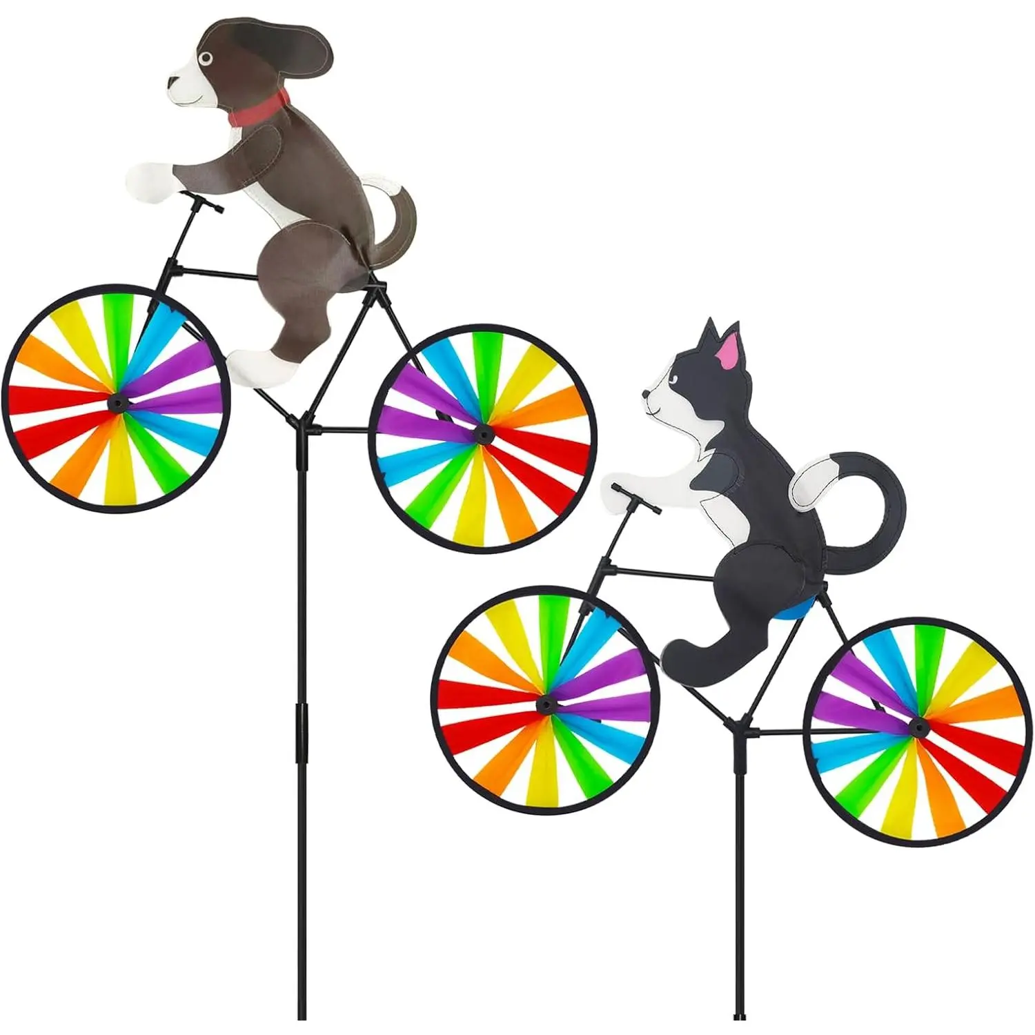 2 Pack Animal Bike Spinners Decoration 20.9 inch, Dog and Cat Pinwheels Colorful, Large Sized Whirligigs Windmill, Garden, Outdoor Courtyard, Lawn, Decoration Wind Spinner