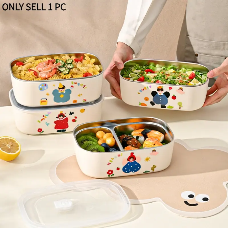 304 Stainless Steel Bento Box, Microwave Safe Divided Japanese Lunch Box, Cute Reusable Insulated Food Container for Office Workers Kitchen Use