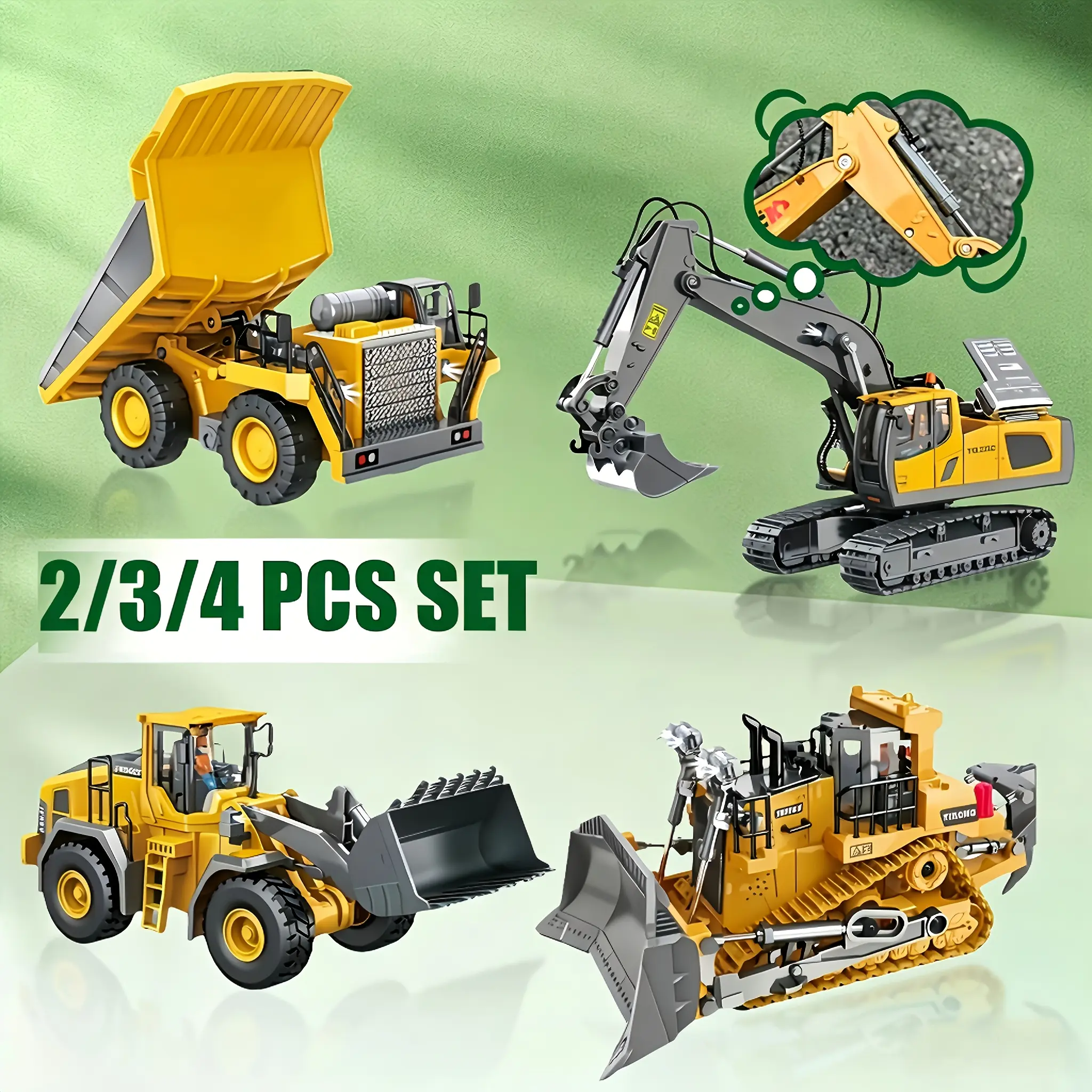 SUPERMELER 2pcs/3pcs/4pcs Set Remote Control Engineering Vehicle Set, 2.4G High-tech 11-channel Remote Control Excavator Dump Truck Bulldozer Alloy Plastic Engineering Vehicle Remote Control Construction Toy Car Set