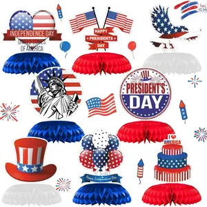 8pcs Independence Day Honeycomb Centerpieces, Blue American Flag, Eagle Statue of Liberty, 4th of July Party Decorations