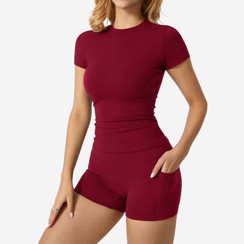 Quick-drying yoga suit, short-sleeved shorts, tight fitness suit, running sports yoga suit, two-piece set