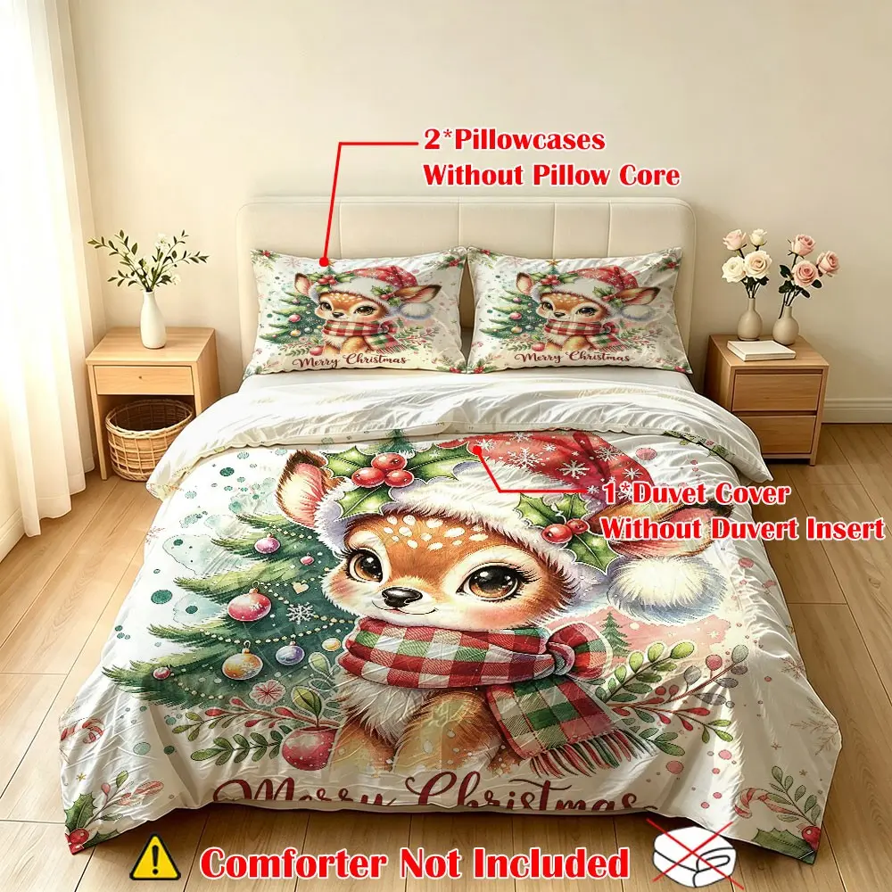 3pcs Christmas Cartoon Bed Set, Digital Print Patterns, No Padding, Single & Twin Size, Bedroom Use, Gift Idea for Students & Gamers