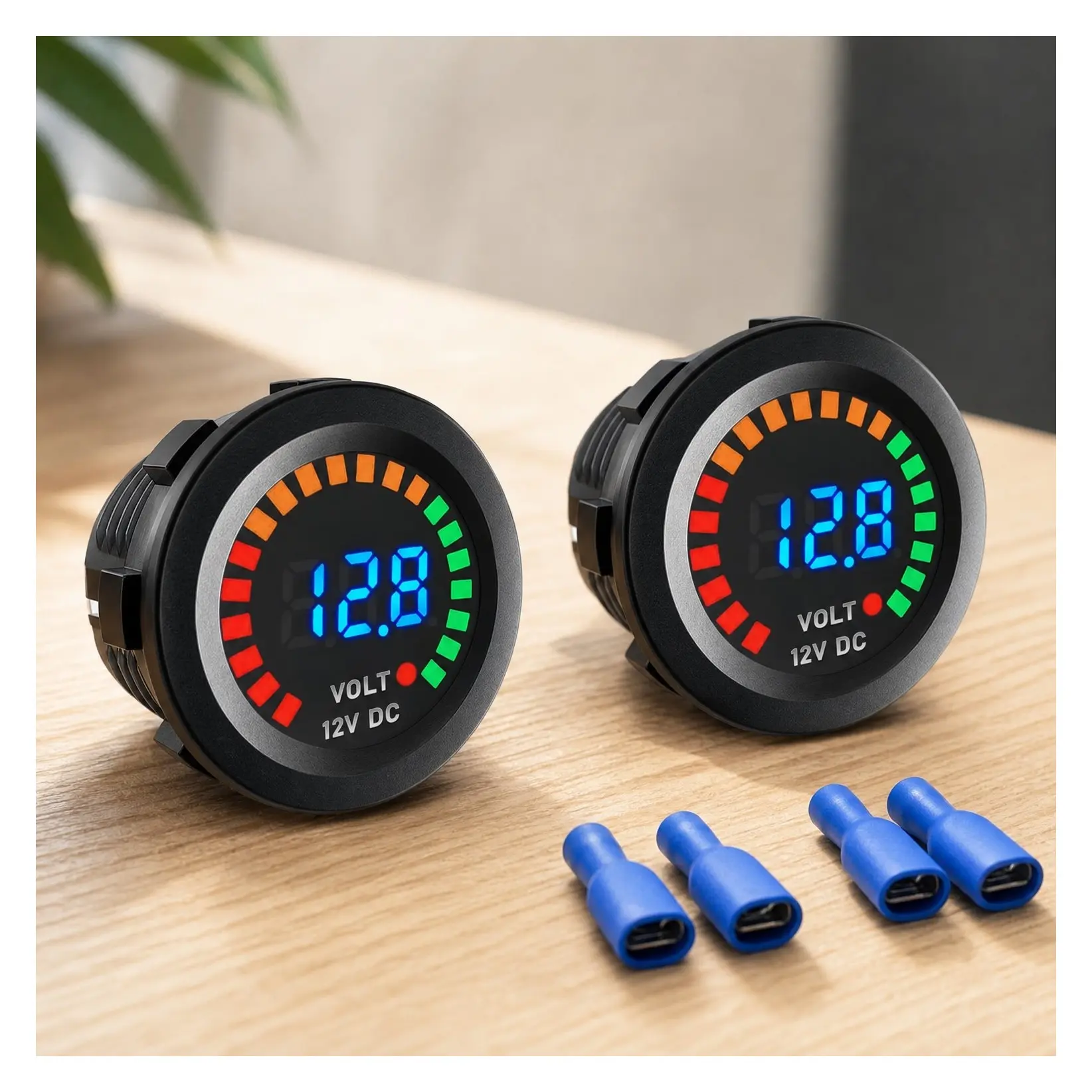 2 PCS Waterproof DC 12V LED Digital Display Voltmeter Voltage Gauge with Terminals, Universal Round Panel Battery Voltage Tester for Car Motorcycle BoatGift