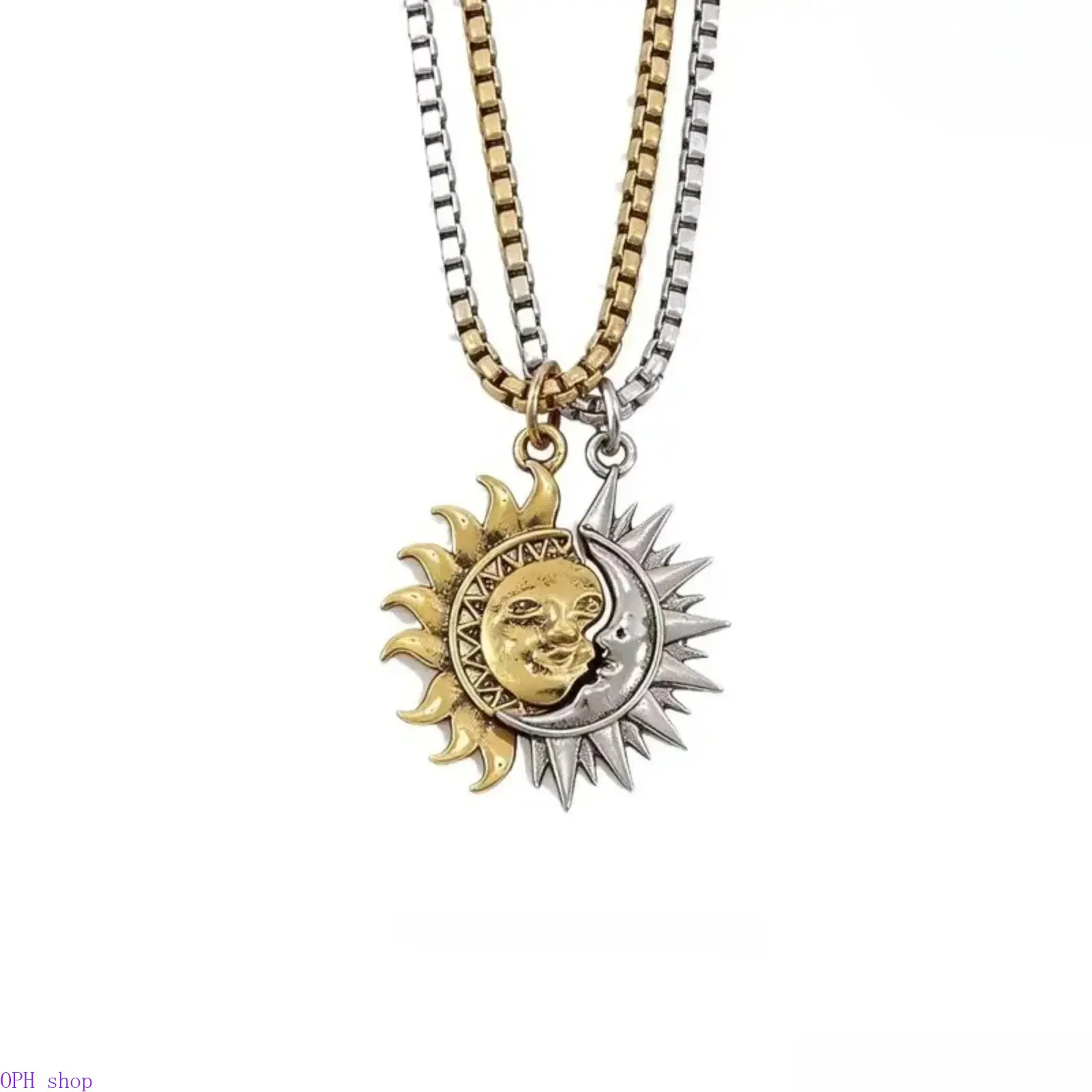 Sun Moon Couple Necklace Set - Asymmetrical Celestial His & Hers Pendant, Necklace Chain, Decorative Sentimental Sun Pendant Jewelry Set, Polyester Fabric Romantic Gift for Anniversary, Valentine's Day, Decorative Necklace