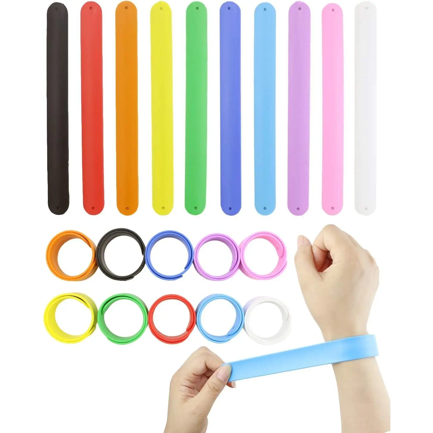 20Pcs Rainbow Silicone Slap Bracelets Soft and Safe for Party Favors(10 Color)