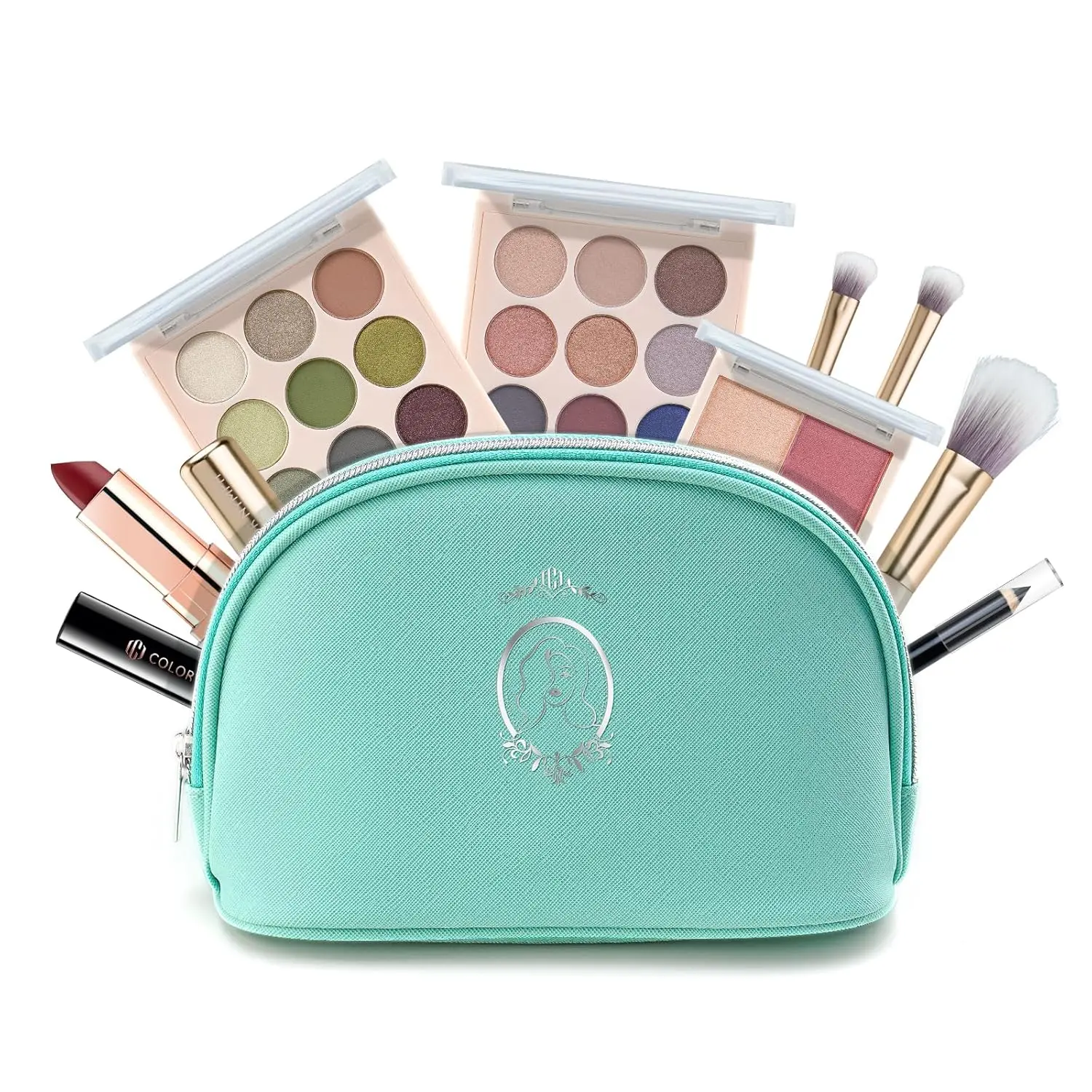 Color Beginner Makeup Set, Full Starter Cosmetics Set for Teenager Girls with Eyeshadow Palette Blush Lipstick Lip Pencil Eye Pencil Brush Mascara Portable Bag