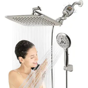 10''  20 Stage Filtered Shower  with Handheld, 6  Settings Handheld Shower  High  Rainfall Filter Combo with 12'' Adjustable Extension Arm, 71'' Shower Hose (Brushed Nickel)