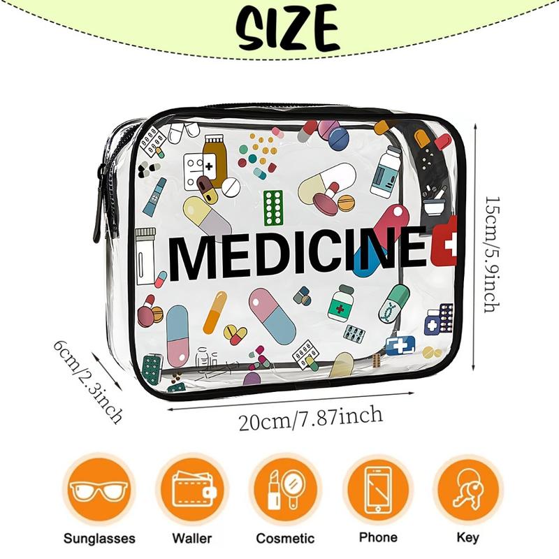 Medicine Theme PVC Zipper Makeup Bag, Large Capacity Lightweight Travel Organizer, Easy Clean & Fade Resistant Design, Tsa Certified Daily Use Kit