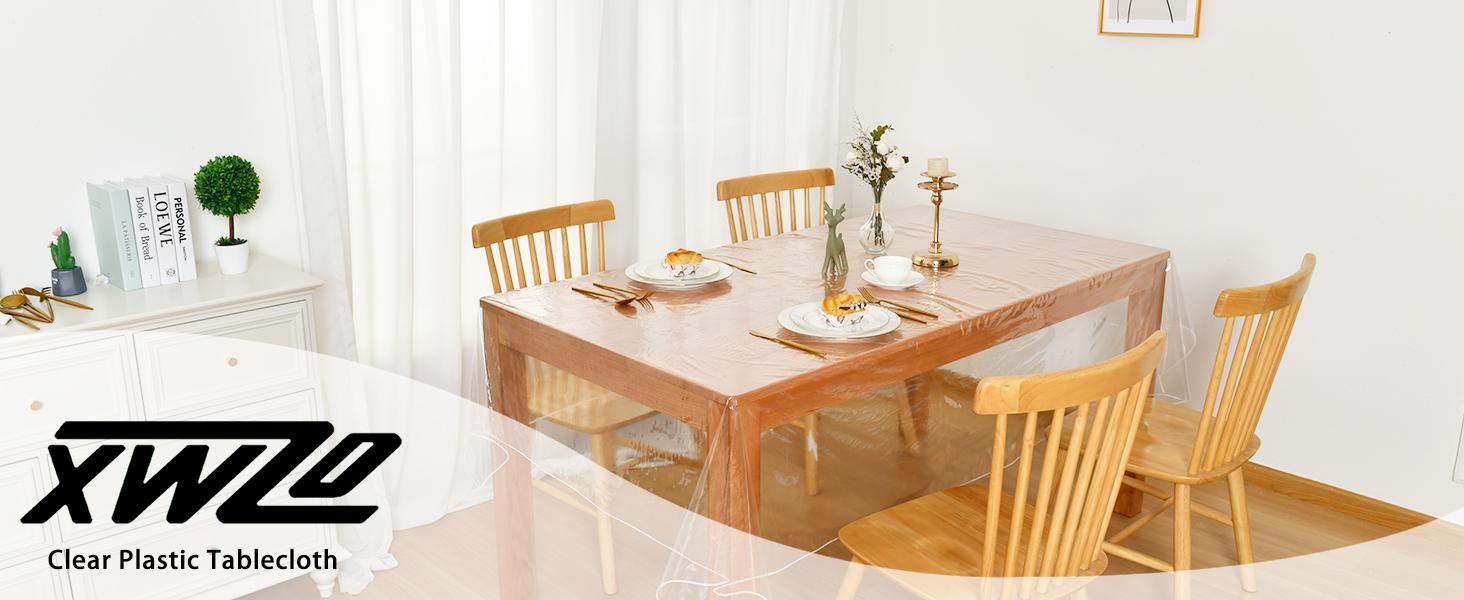 XWZO Clear Tablecloth Rectangle - 100% Waterproof Oilproof Stain Resistant Wipeable Vinyl Table Cloth, Transparent Cover Protector for Dining, Parties, 60 x 120 Inch