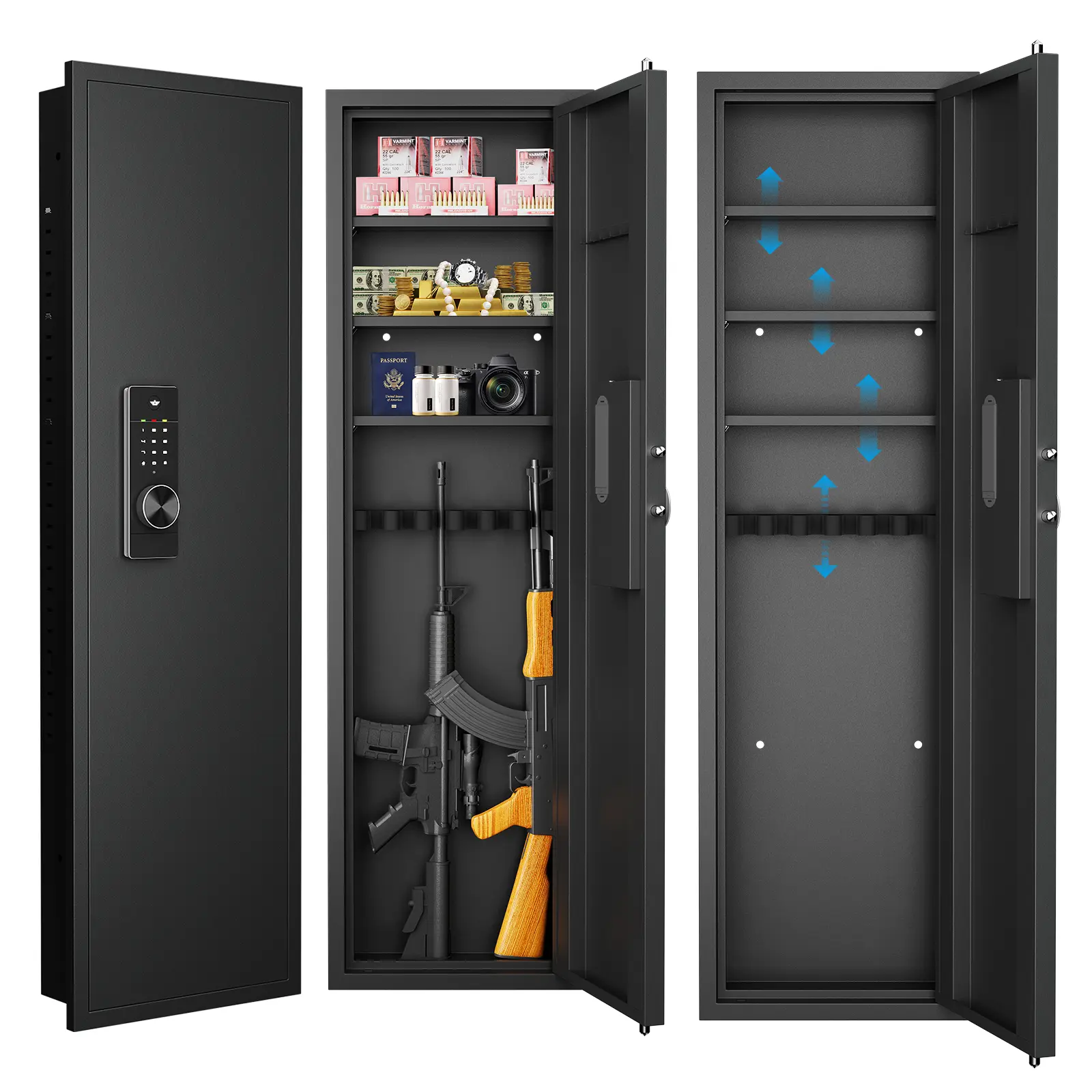 ARCH 53" Touch Panel In-Wall Safe Hidden Wall Gun Safe for Rifles with Adjustable Shelves Assembled Storage Multifunctional Wall Safe for Firearm and Valuables Black Digital Lock Security Cabinet for Home Office Bedroom Closet, Living Room Table for