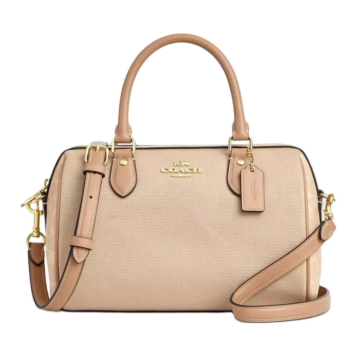 Coach Rowan 25 Logo Zip Top Handle Bag for Women, Coated Canvas, Medium, Brown