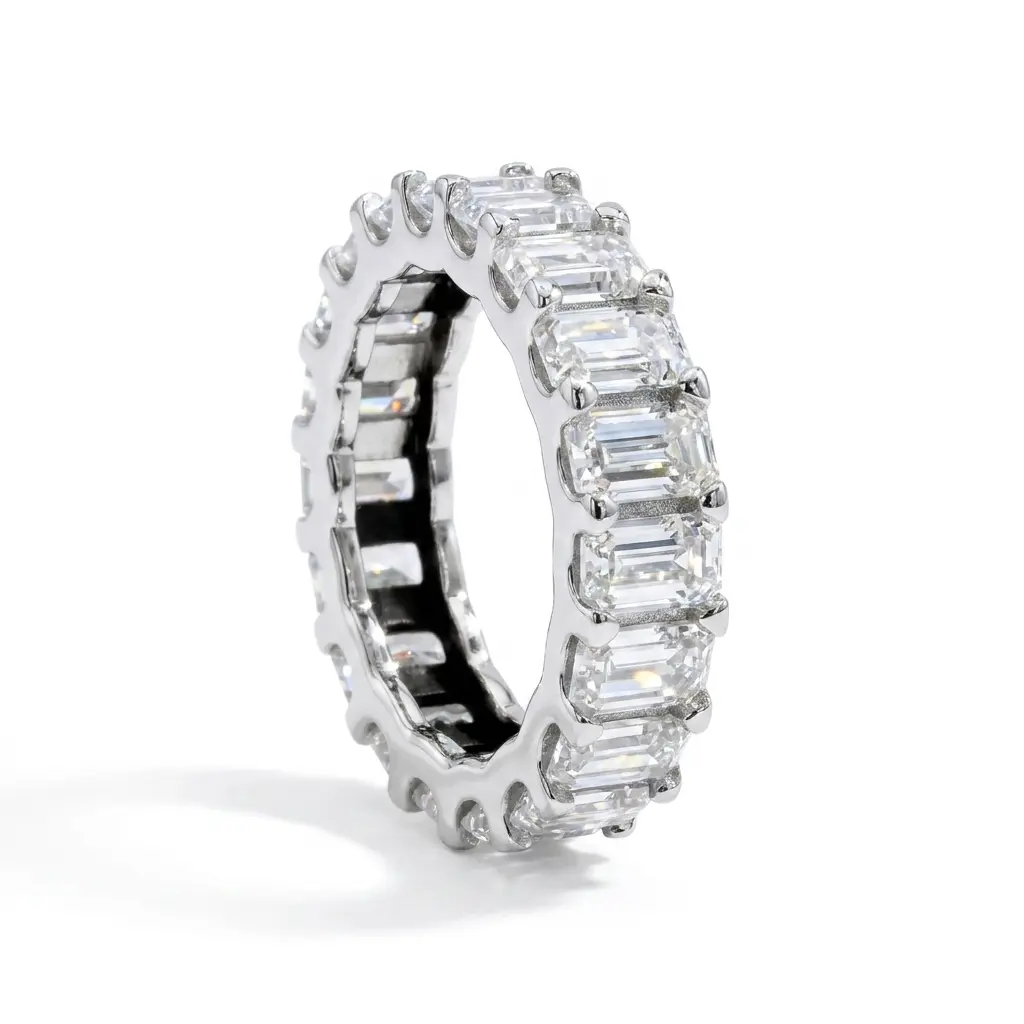 legant Baguette Cut Moissanite Stone  Ring, Women's 925 Sterling Silver -Plated Platinum Plated S-Curve Band, Sparkly Anniversary or Wedding Gift for Girlfriend
