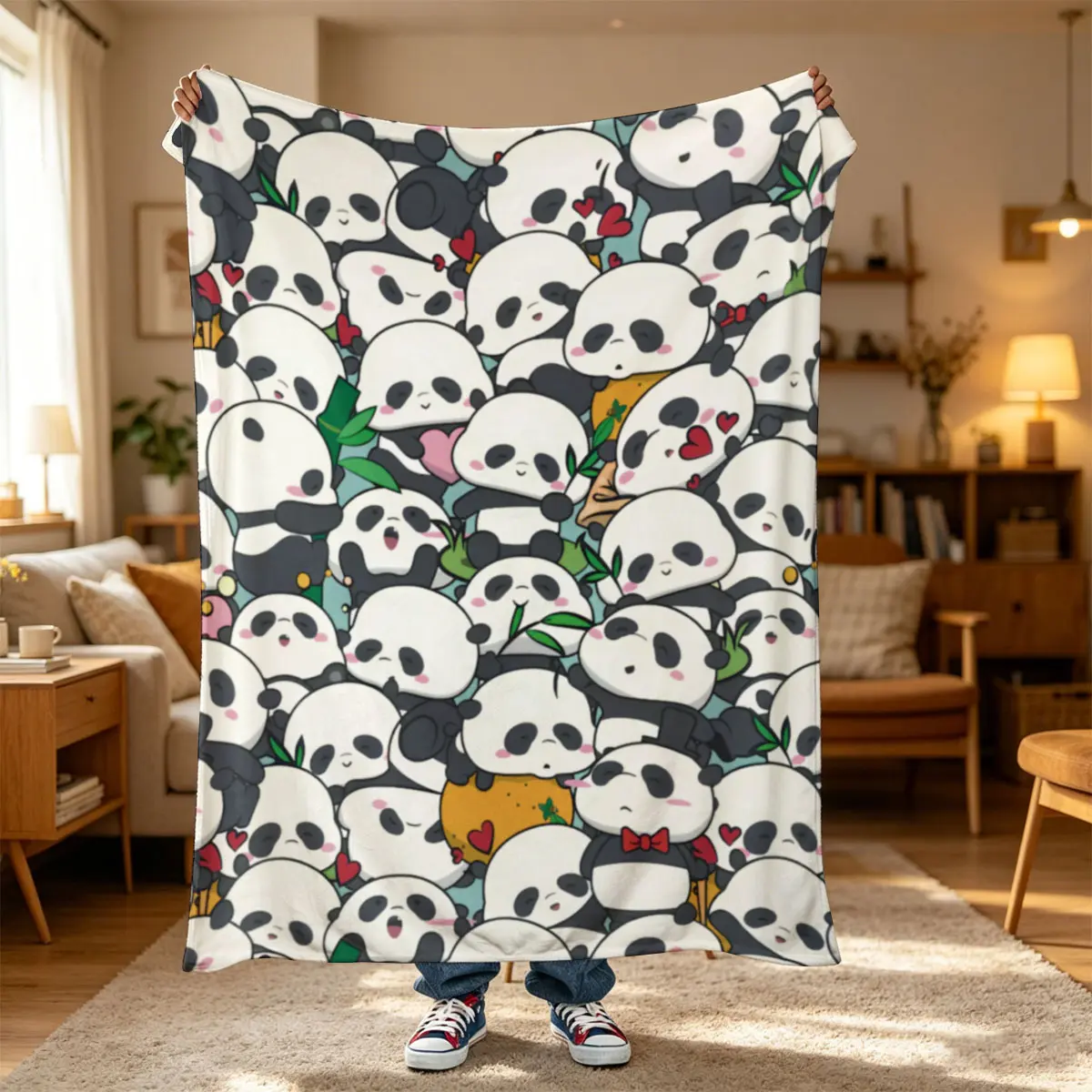 One PC Short Plush Flannel Blanket,Cute panda cub pattern,Warm breathable flannel blanket, ultra soft on skin. Dorm home throw, birthday gift, bedroom decor & daily pet blanket