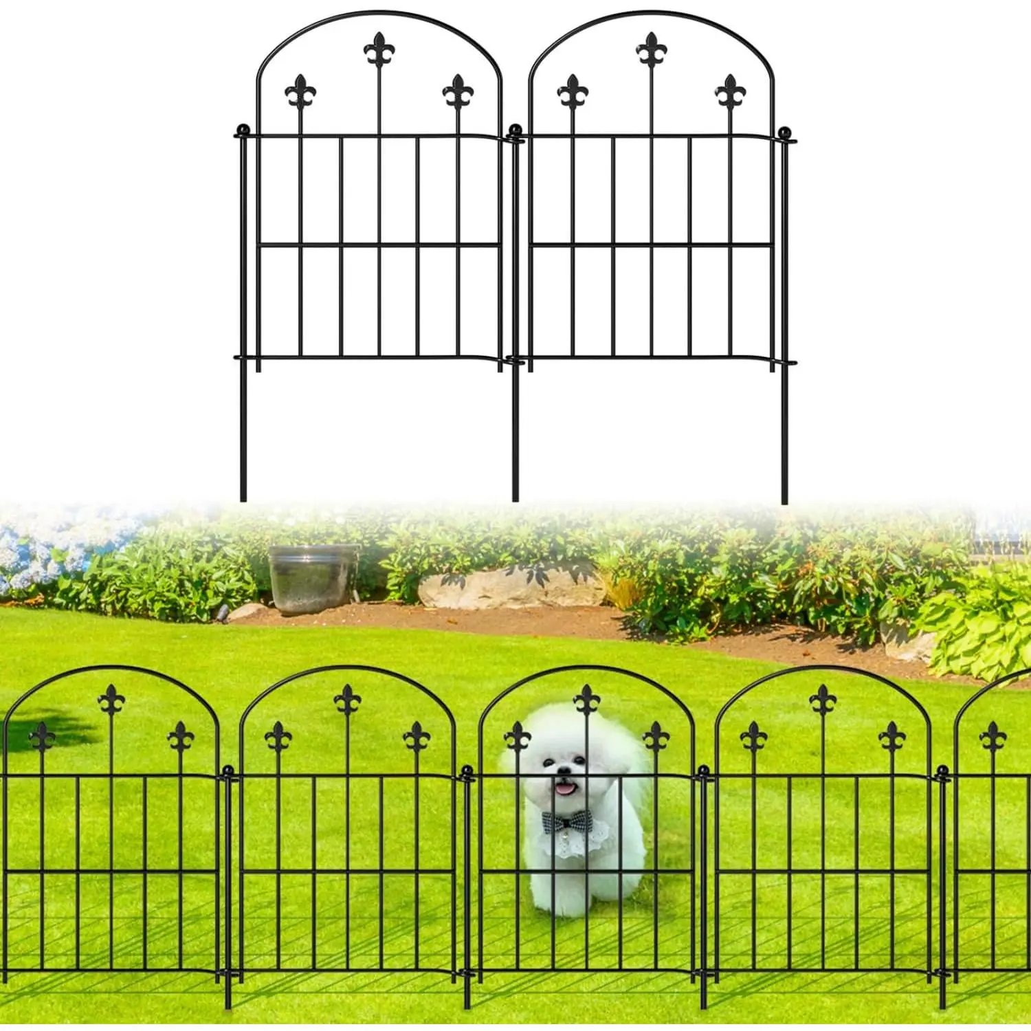 Decorative Garden Fence Border 10 Pack 22in(H) x 10ft(L), Black Rustproof Metal Garden Fencing  Barrier for Dogs