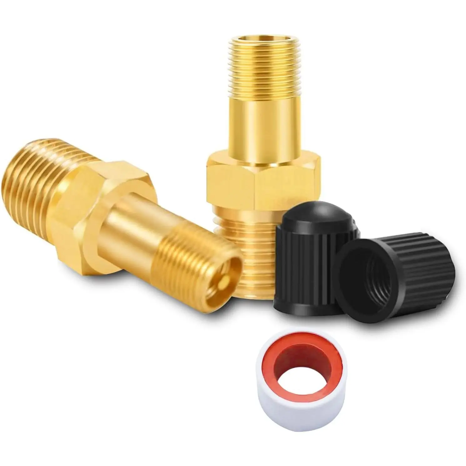 1/8" NPT  Valve, Anti- Brass Schrader Valve with 1/8" Male NPT and Caps, Air valve Using with Air Compressor Tanks (Pack of 2)