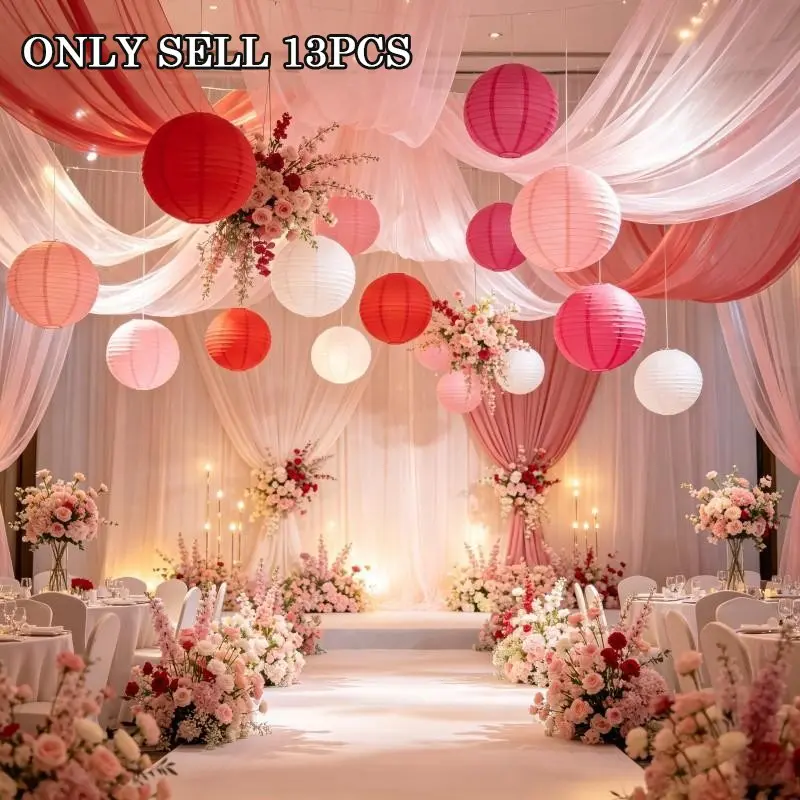 13-Piece Foldable Paper Lantern Set, Multi-Size Hanging Decor, Wedding Party Anniversary Event Decoration