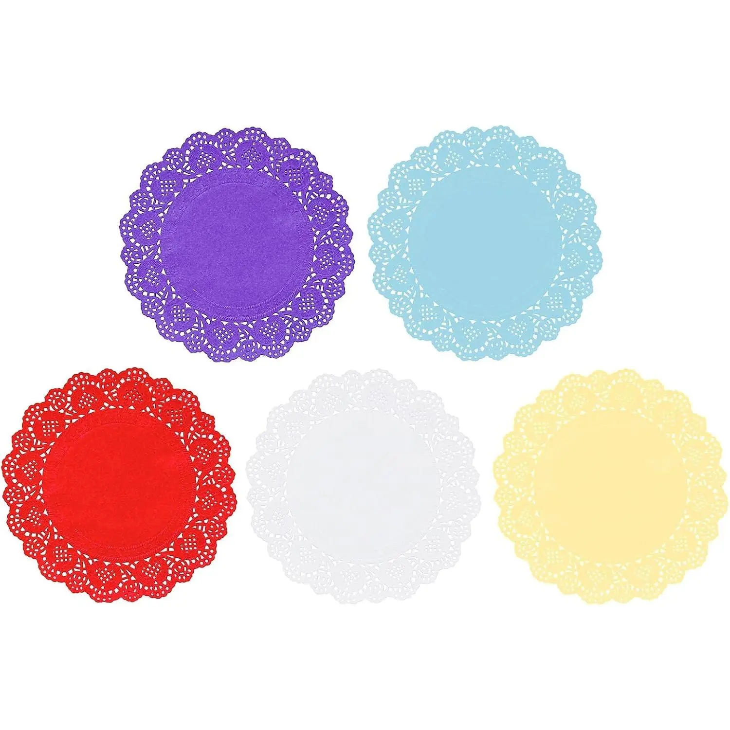 100 Pack 10.5 Inch Colorful Lace Paper Doilies - Disposable Decorative Round Paper Placemats Bulk for Dessert Cake Wedding Birthday Party Table Decorations