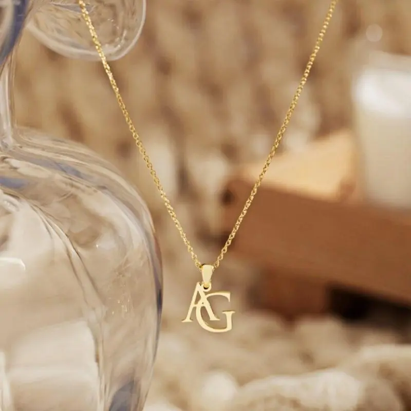 [Personalized Gift Necklace] 1pc Custom Initial Necklace | Double Letter Necklace, Personalized Double Initial Necklace | Fashionable Multicolor Vintage Custom Gift for Men and Women, Anniversary Gift, Unique Gift for Him, Ideal Gift for Her