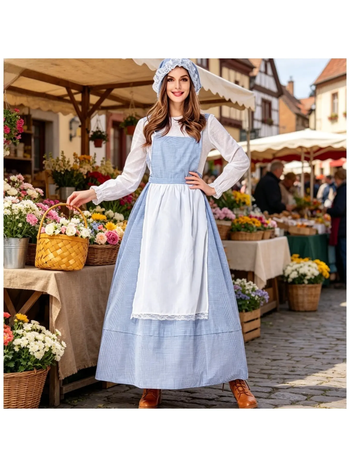 Pastoral Style Blue and White Outfit Perfect for Photo Shooting & Masquerade Ball