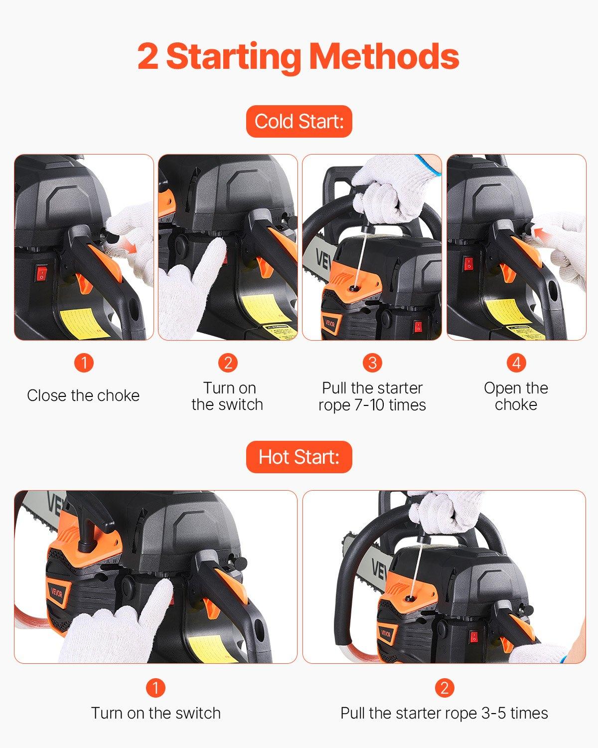 VEVOR 62 cc Gas Chainsaw, 20 inch Gas Powered Chainsaw, 3.8 HP Power Chain Saw with Non-Slip Handle, Gas-Powered Chainsaws with Dual Fuel Tanks, For Wood Cutting, Tree Trimming, and Land Clearing