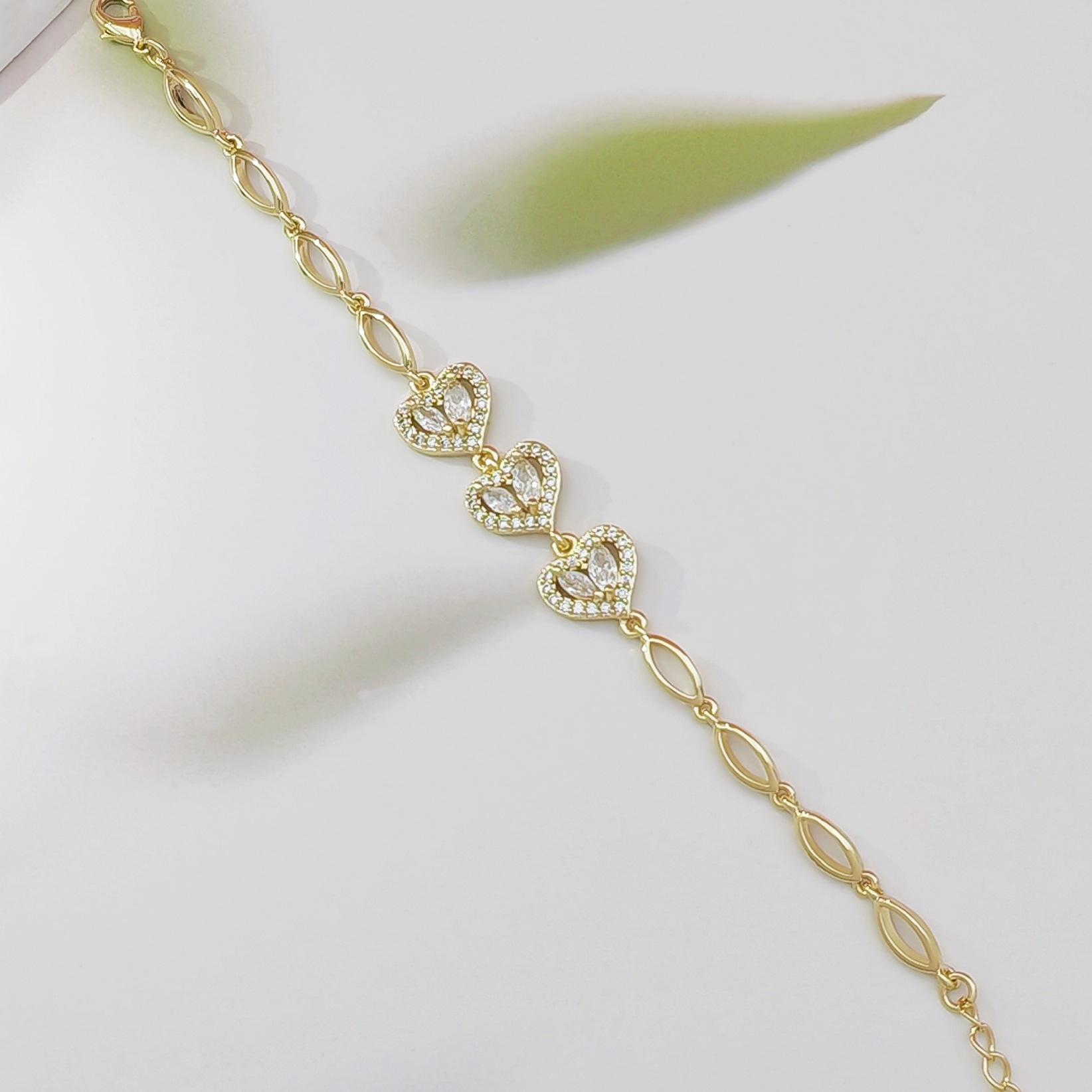 Cute Heart & Waterdrop CZ Bracelet for Women Korean Style Dainty Minimalist Jewelry Delicate Aesthetic Accessory Trendy Sweet Design for Daily Wear, Dates, Parties & Gift Giving