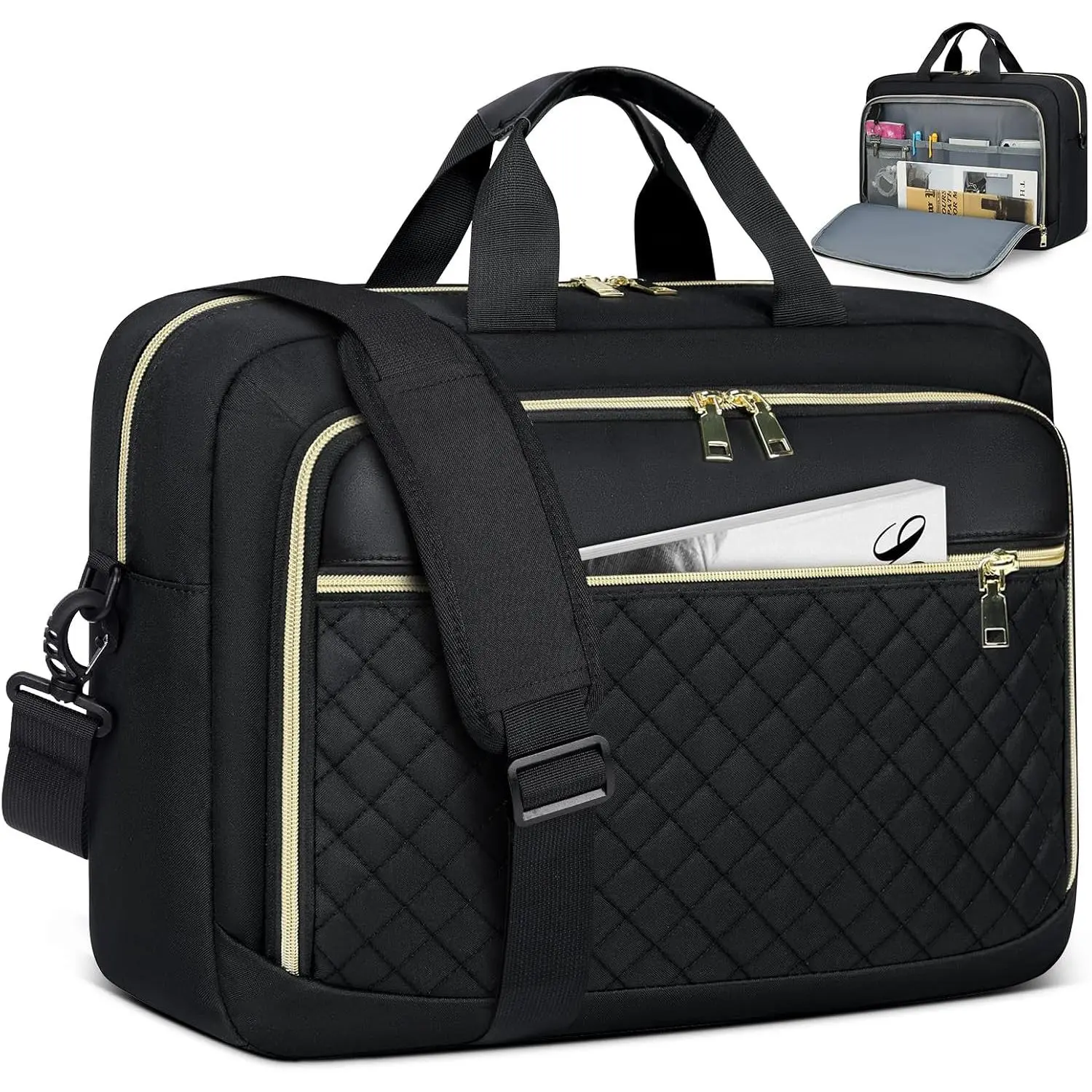 Laptop Bag 17.3 Inch Laptop Briefcase for Women Large  Bag | Water-resistant  Messenger Bag with Multi-Pockets & Padded Strap for Business Office Work College Black