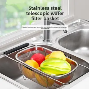 Stainless Steel Colander Strainer - 6-Quart Collapsible Colander with Expandable Rubber Handles - Rectangular Sieve, Fine Mesh Stainless Steel Strainers and Colanders for Kitchen
