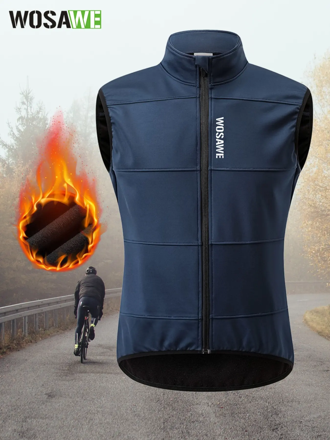 WOSAWE Men's Thermal Fleece Vest - Water-Resistant Windproof, Full-Zip & Reflective Logo, Warm Winter Gear