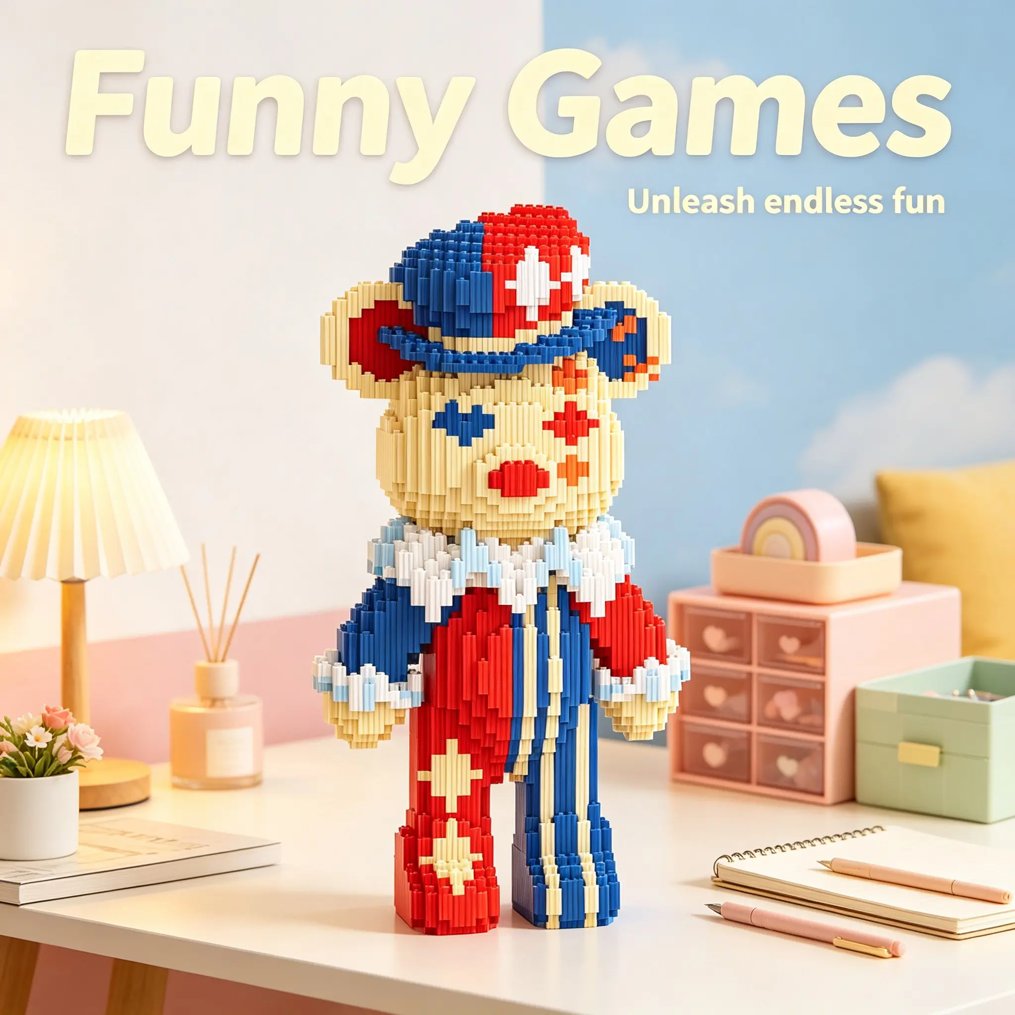 Bj Magic Bear Puzzle Building Block Ornament for Home Office Decor, Versatile Gift for Housewarming and Holidays, Handcrafted Decorative Sculpture for Living Room and Party Decor