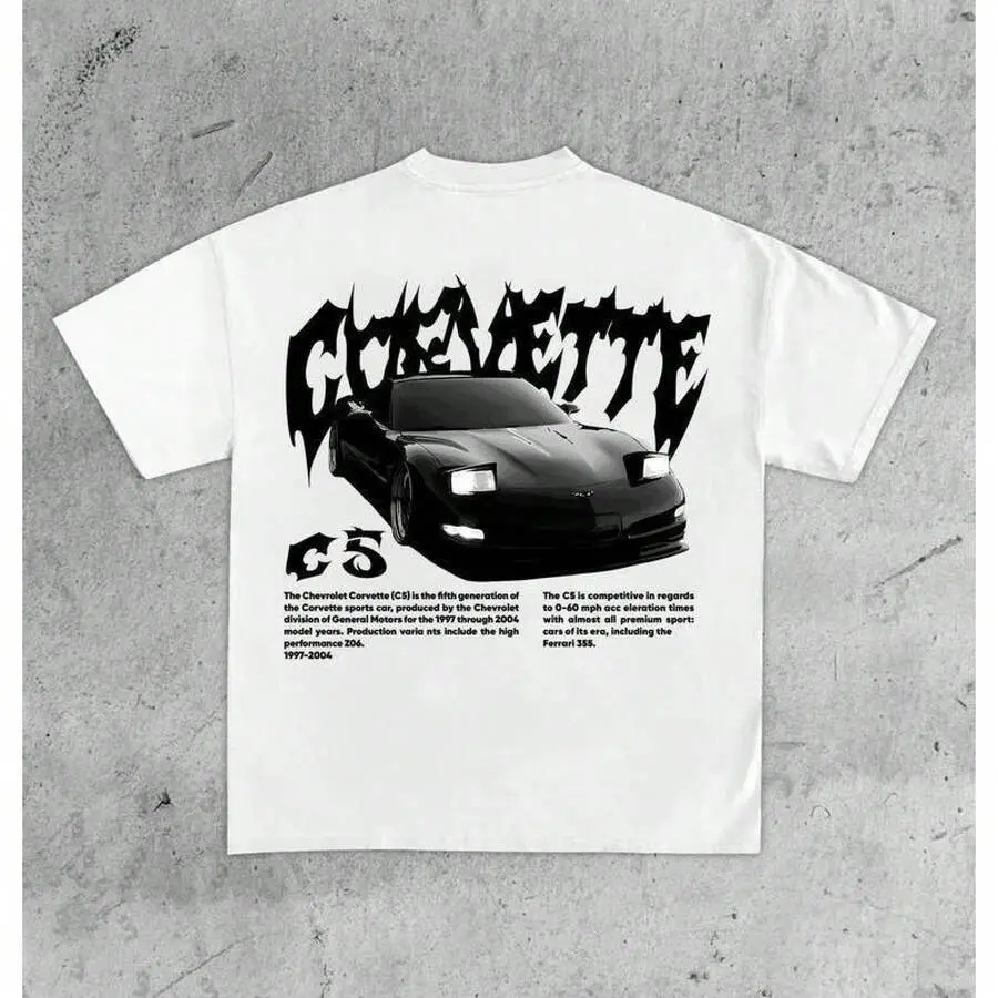 Corvette C5 T-Shirt, Retro Car Graphic Tee, Y2K Streetwear Shirt For Car Enthusiasts, Vintage Chevy Racing