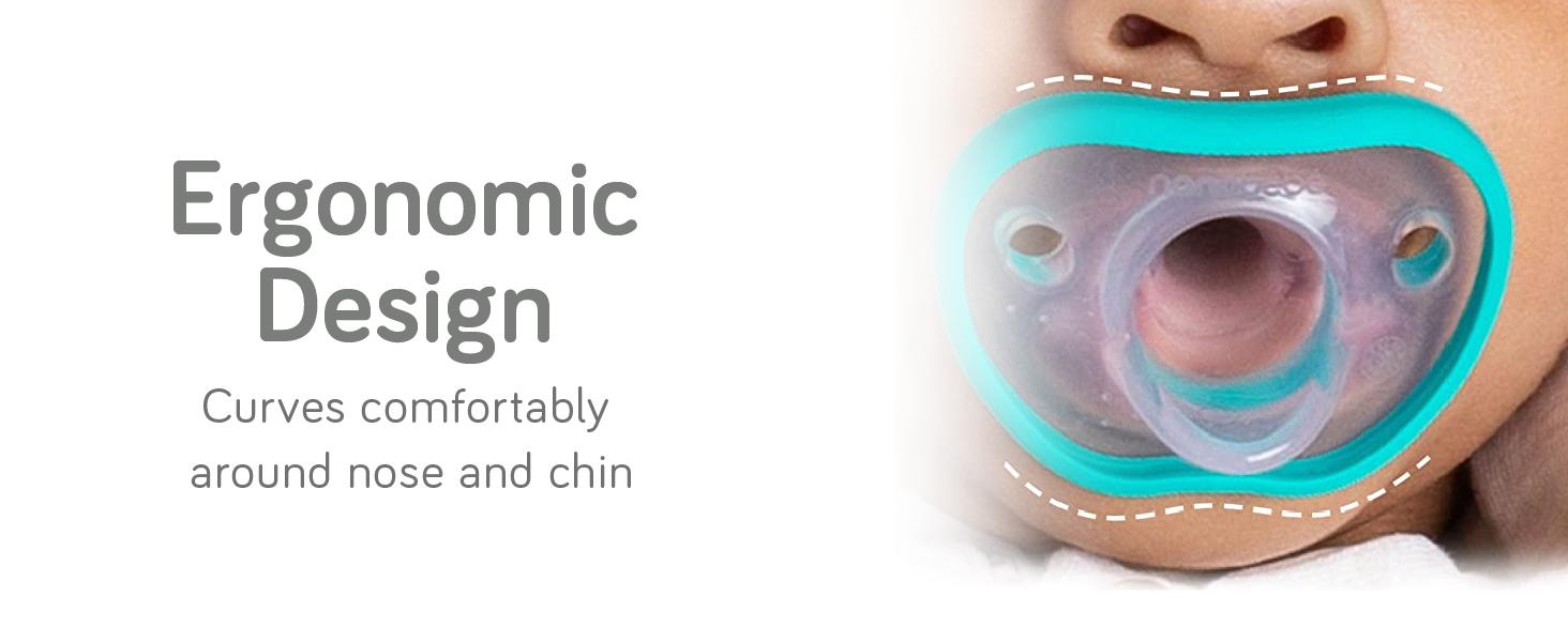 Baby Pacifiers 0-3 Month - Orthodontic, Curves Comfortably with Face Contour, Award Winning for Breastfeeding Babies, 100% Silicone, Perfect Baby Registry Gift 2pk,Grey