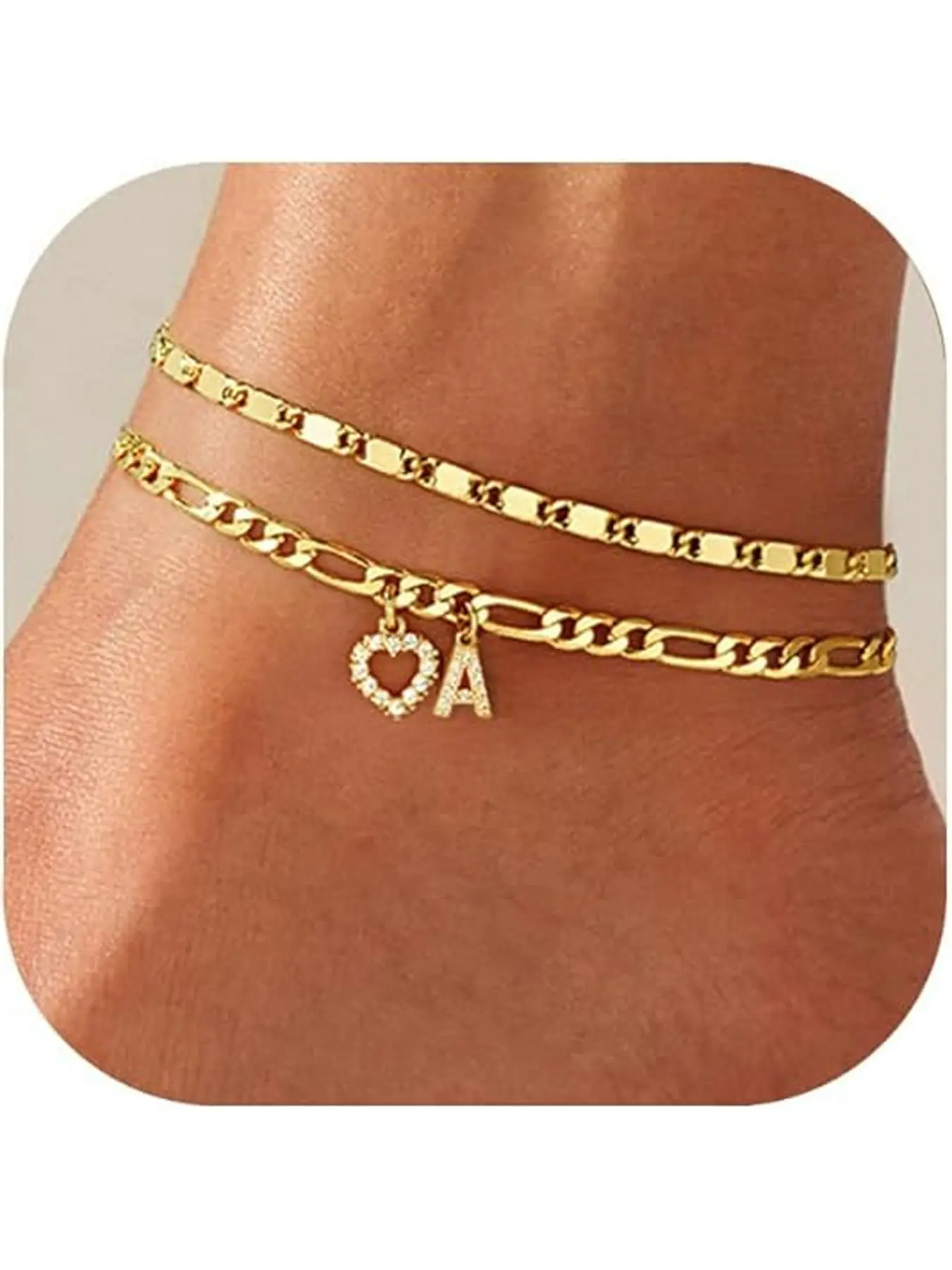26 letter ankle chain, compact heart-shaped layered ankle chain accessory, girls' holiday party gift Anklet