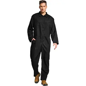 Men's Coverall Jumpsuit Long Sleeve Work Uniform with Zipered Pockets, Button Front, Elastic Waist for Painting.