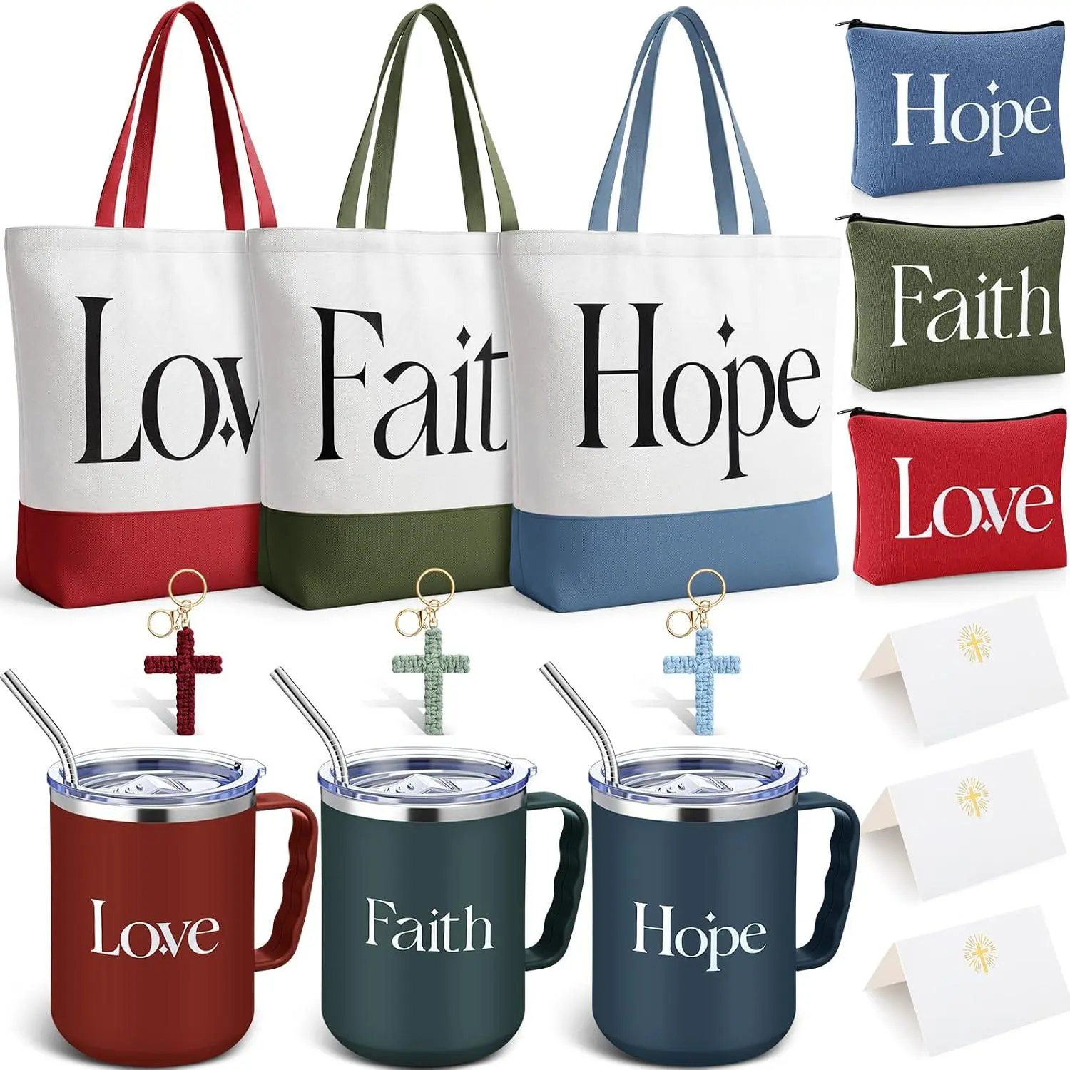 15 count Christian  for Women Faith Inspirational Religious  Set Includes Stainless Steel Mugs, Canvas Tote Bags,  Bags,  Accessories for Church Sunday  Day
