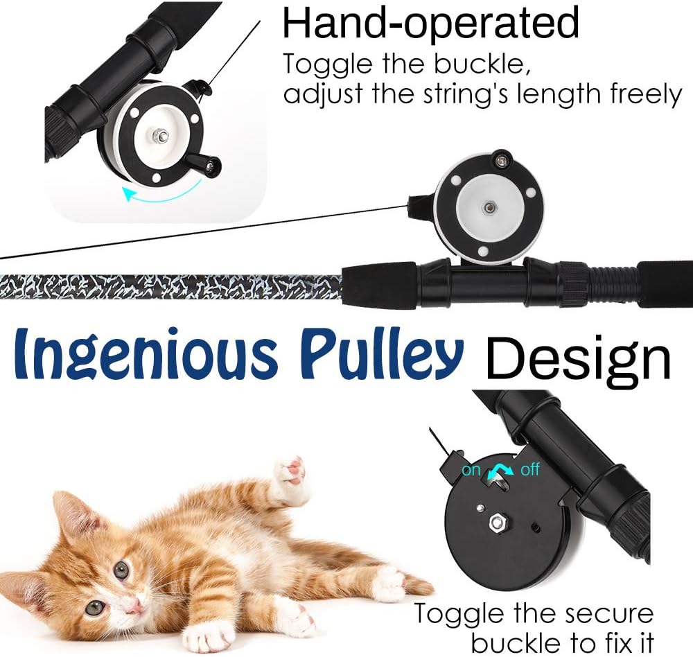 Cat Feather Toys, 4 Pack Interactive Cat feather Teaser Wand Toys, Retractable Fishing Pole Wand Catcher Exerciser with Refill Fish, Dragonfly Worm with Bells, Fun Cat Kitten Kitty Playing Toy