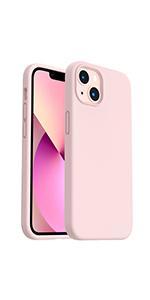 Compatible with iPhone 13 Case 6.1, Slim Liquid Silicone 3 Layers Full Covered Soft Gel Rubber Phone Case Protective Cover 6.1 Inch-Chalk Pink