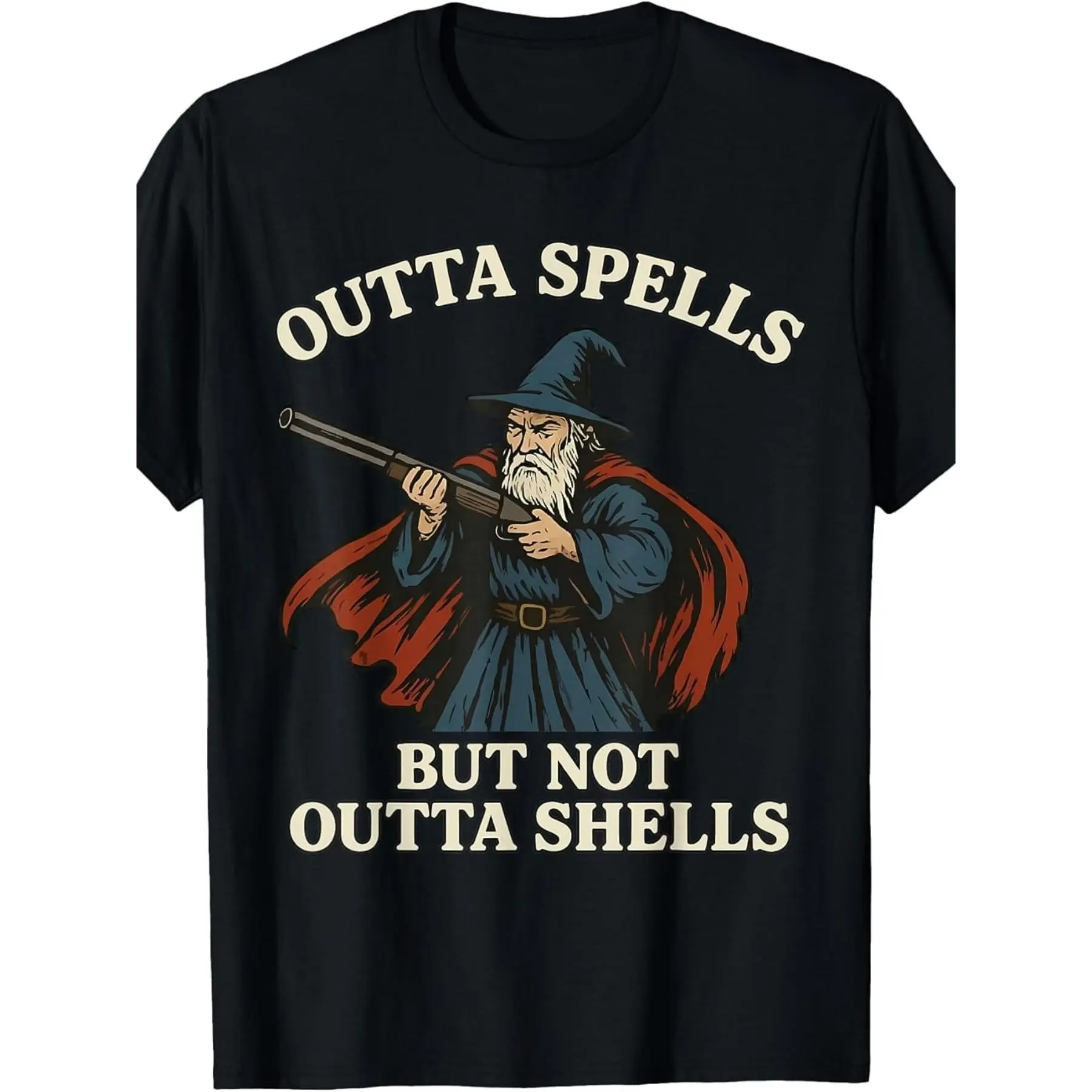 Wizard Meme T-Shirt, Outta Spells But Not Outta Shells Vintage Graphic, Soft Cotton Round Neck Short Sleeve Classic Top for Adults, Shortsleeve, Streetwear, Meme Shirts