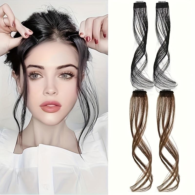 2pcs long side air bangs, wavy clip-in curtain bangs, front bangs for women's daily use, Christmas, music festival wigs