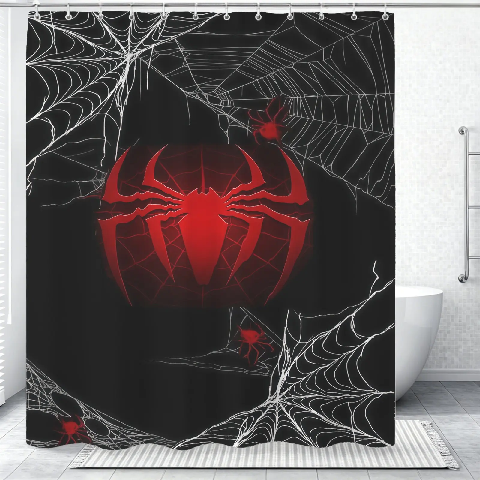 1 Gothic Style Spider Print Pattern Shower Curtain, Halloween Decoration, Fashionable Waterproof And Soft Fabric With Hanging Feeling, Personalized Decoration For Dormitories And Bathrooms, Suitable For Teenagers And Adults