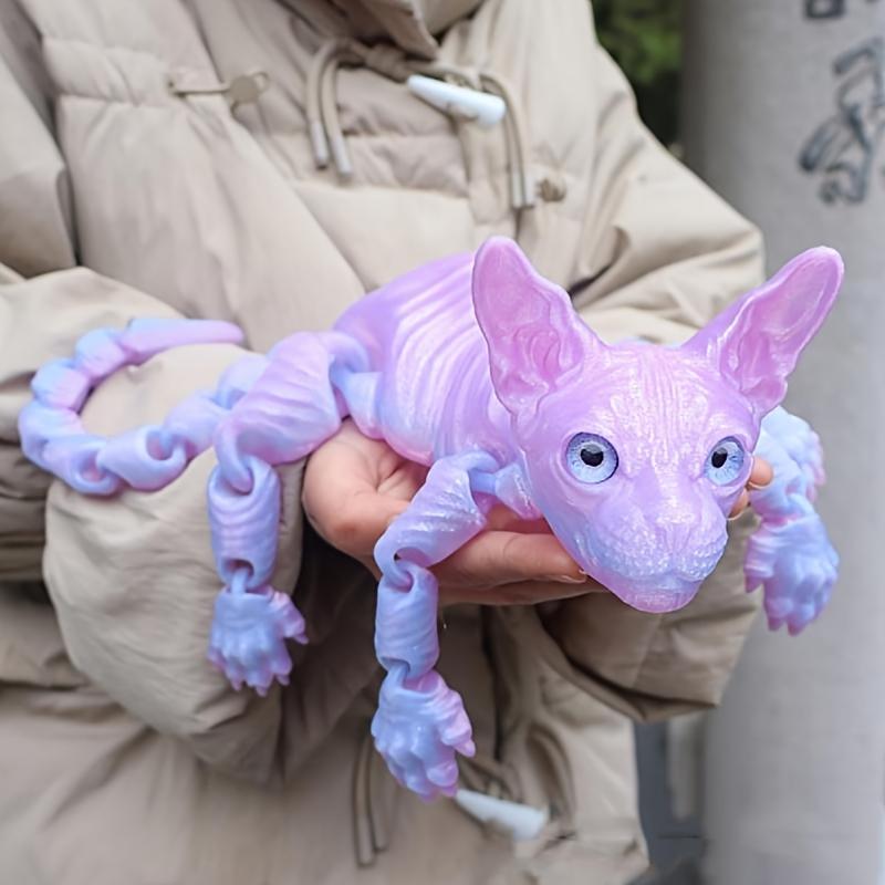 3pcs Large 3D Printed Cat, 19.96 Inches and 9.06 Inches,Hairless Cat ,ADHD, 3D Printed Sphynx  Cats With Flexible Articulated Joints, Stress Relief Toys For Adults, 3D Printed Animals,Perfect boys christmas gifts party decoration gifts men Movable Desktop