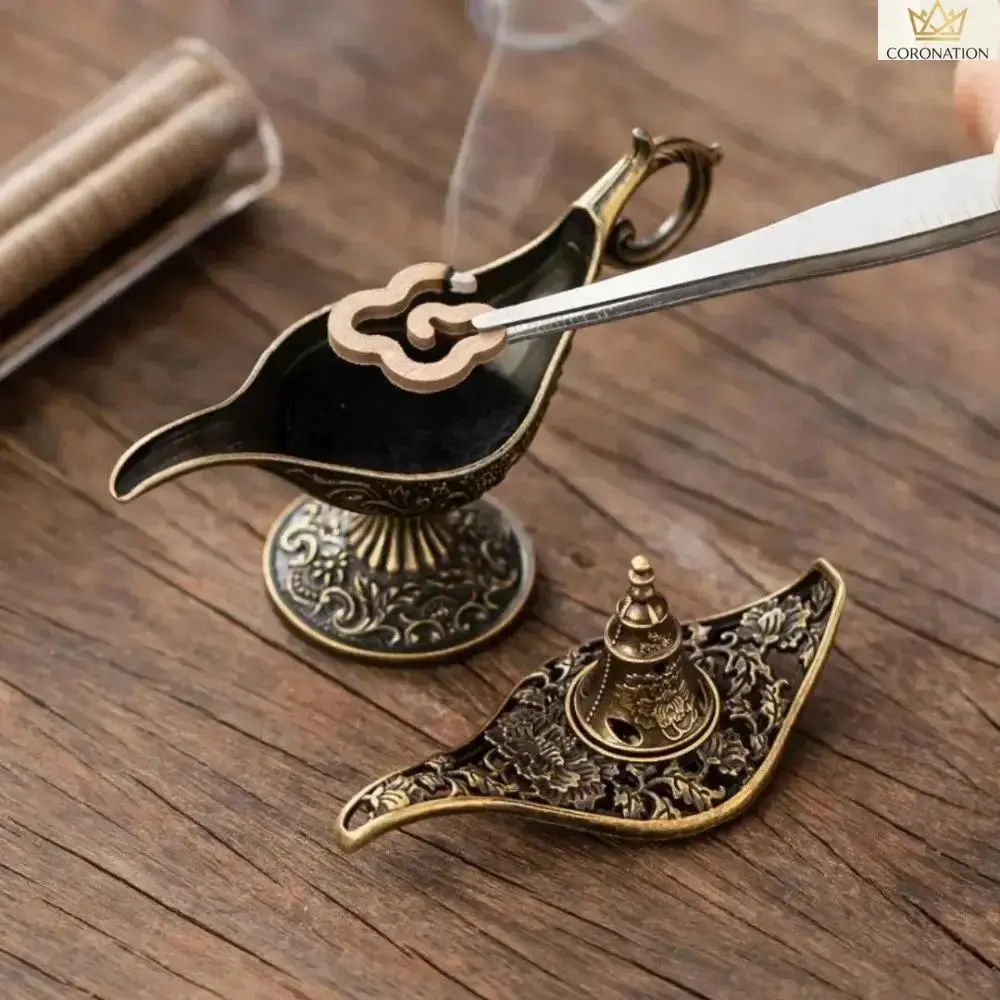 Mini Size Retro Unisex Compact Fragrance Charm Bag - Vintage Aladdin Genie Lamp Glass Mirror Aroma Diffuser Incense Holder, Camping Hammock Use, Home Decor Gift for Enthusiasts