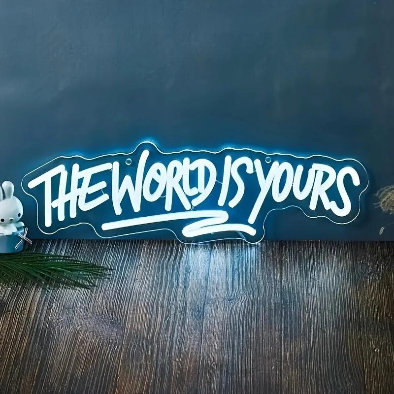 The World Is Yours Neon Sign, Personalized Letter Sign, Multicolor LED Luminous Wall Hanging Neon Sign for Bars, Nightclubs, Coffee Shops, Living Rooms, Led Signs