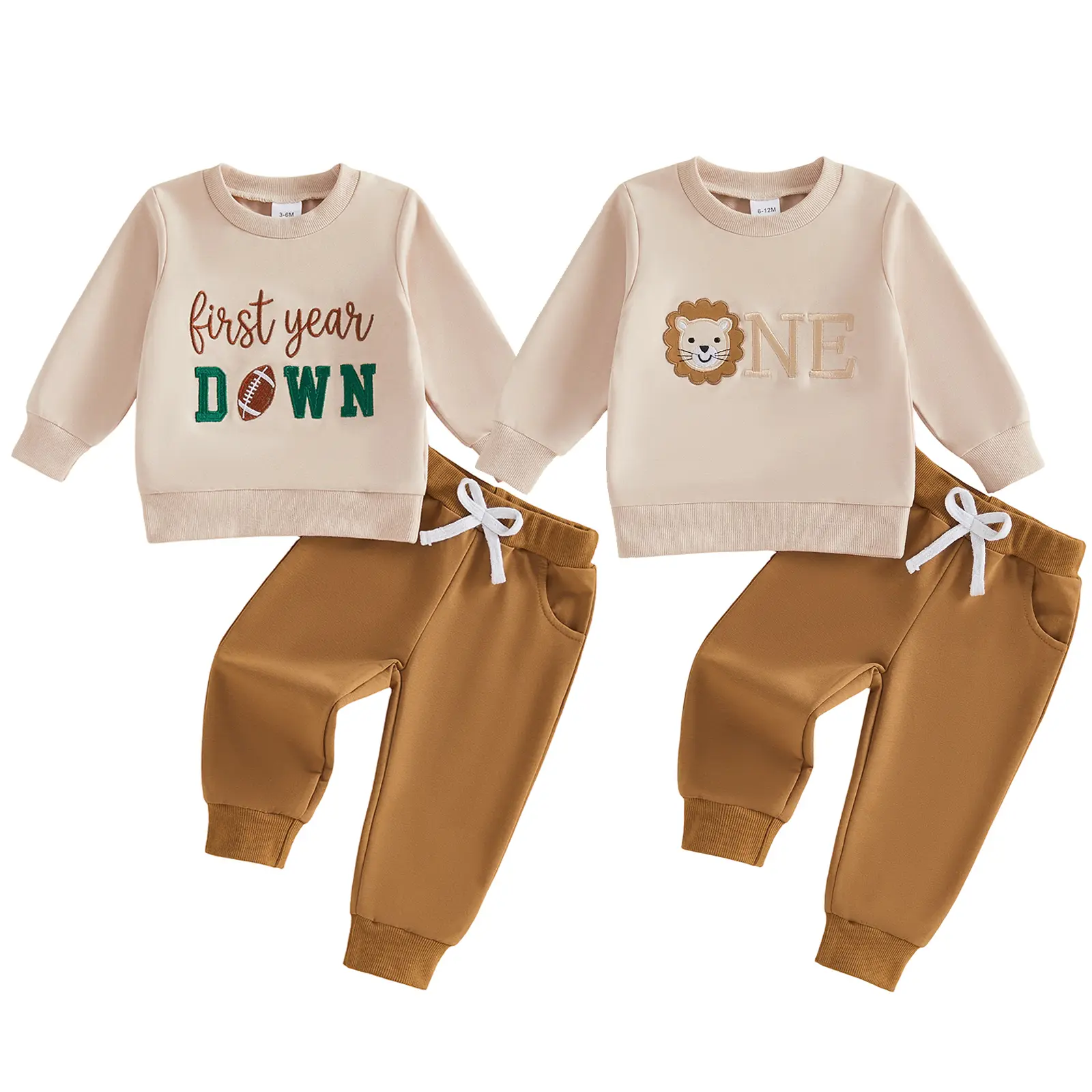 Infant Baby Boys First Birthday Outfits Letter Football Embroidery Long Sleeve Sweatshirt and Pants Set 6-18 Months