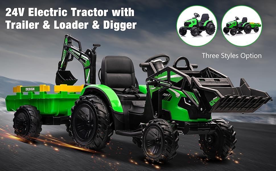 GARVEE 3-in-1 Ride-On Tractor, 24V Electric, Excavator & Bulldozer, Remote Control, LED, Music, USB/Bluetooth max 66 lbs - Bright-blue GARVEE 3-in-1 Ride-On Tractor, 24V Electric, Excavator & Bulldozer, Remote Control, LED, Music, USB/Bluetooth max 66 lbs - Bright-blue