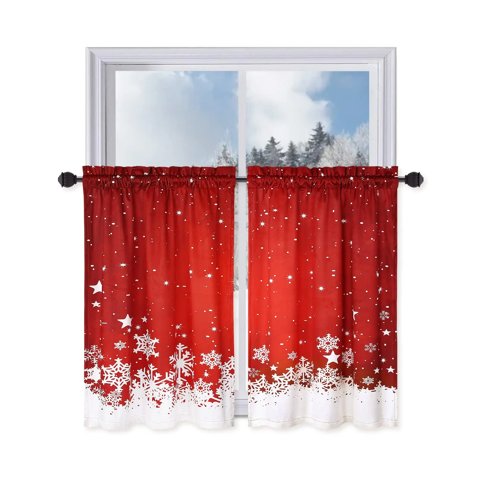 Garvee Asymmetrical Velvet Christmas Kitchen Curtains Set Pair - 2 Panels with Festive Look for Kitchen Windows