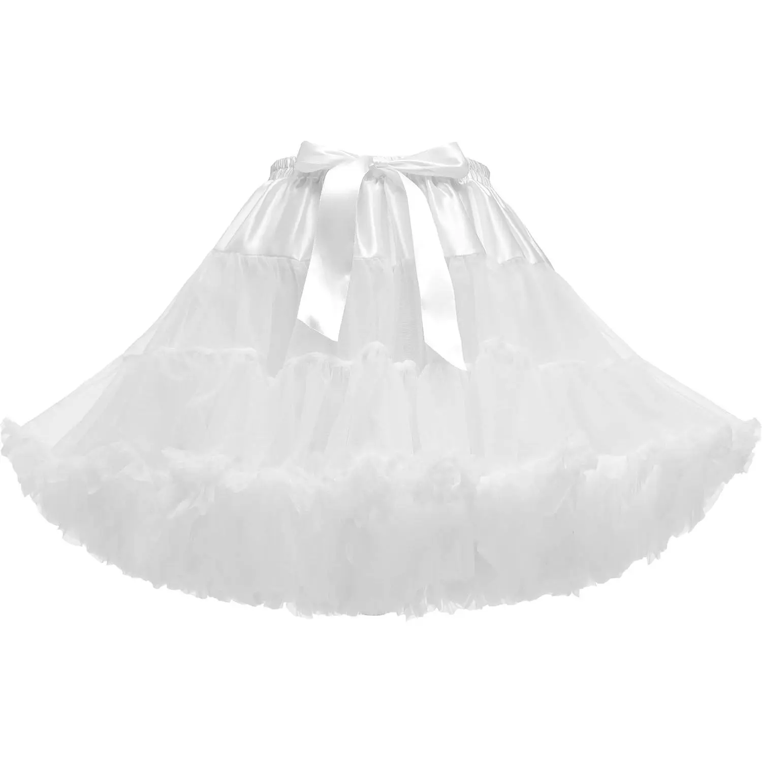 Women's Elastic Waist Satin Multi-Layer Tulle Short Tutu Skirt Petticoat