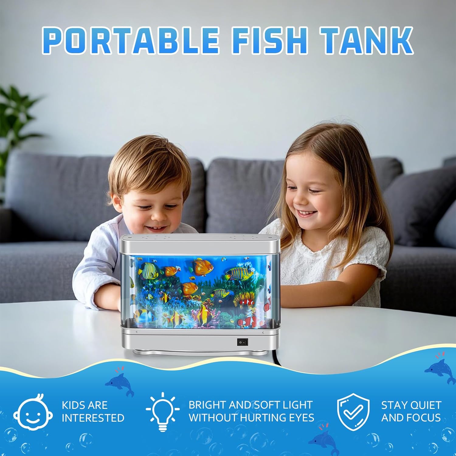 LED Dynamic Simulation Fish Tank Aquarium Light - USB-Powered Desktop Decor for Living Room/Bedroom/Office, Realistic Underwater Ambiance, Button-Controlled, Durable Plastic Home Decoration