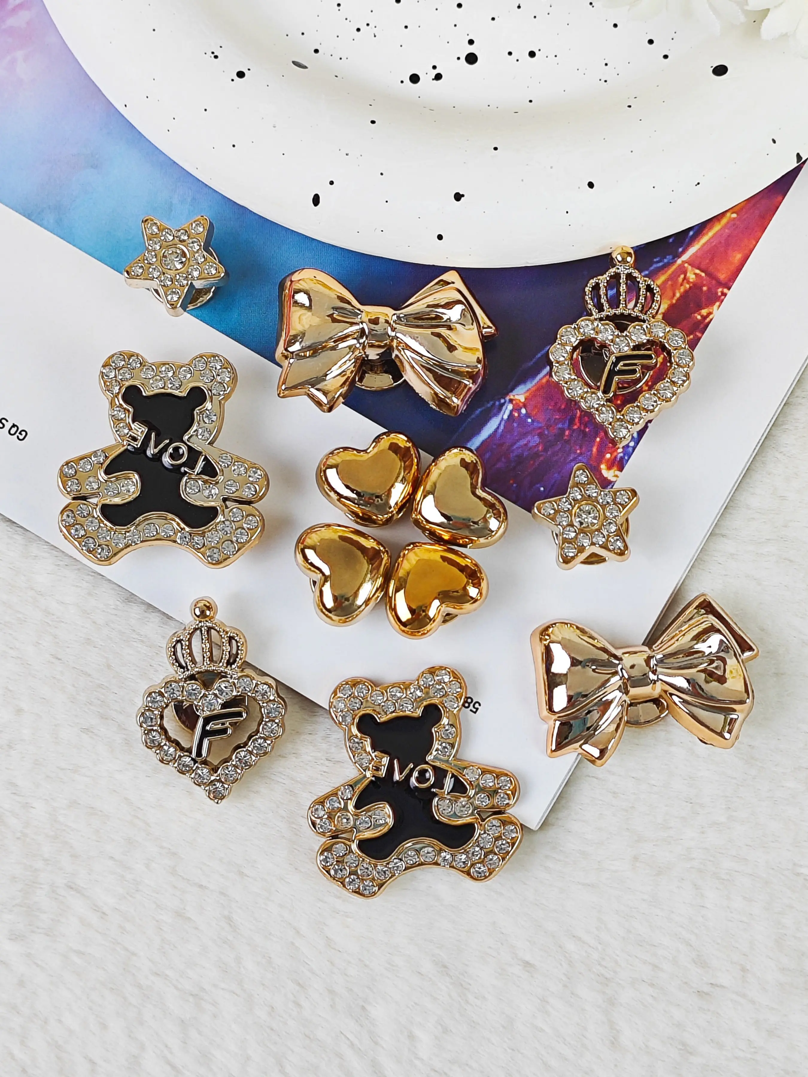 12pcs DIY Shoe Decorations, Bow, Bear, Heart, Star Charms, Bling Shoe Charms, Lightweight Non-Metal, Y2K Fashion, Unisex, Eva Sandals, Holiday Gift